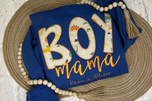 Boy Mama Applique with Dino Fabric and Custom Names