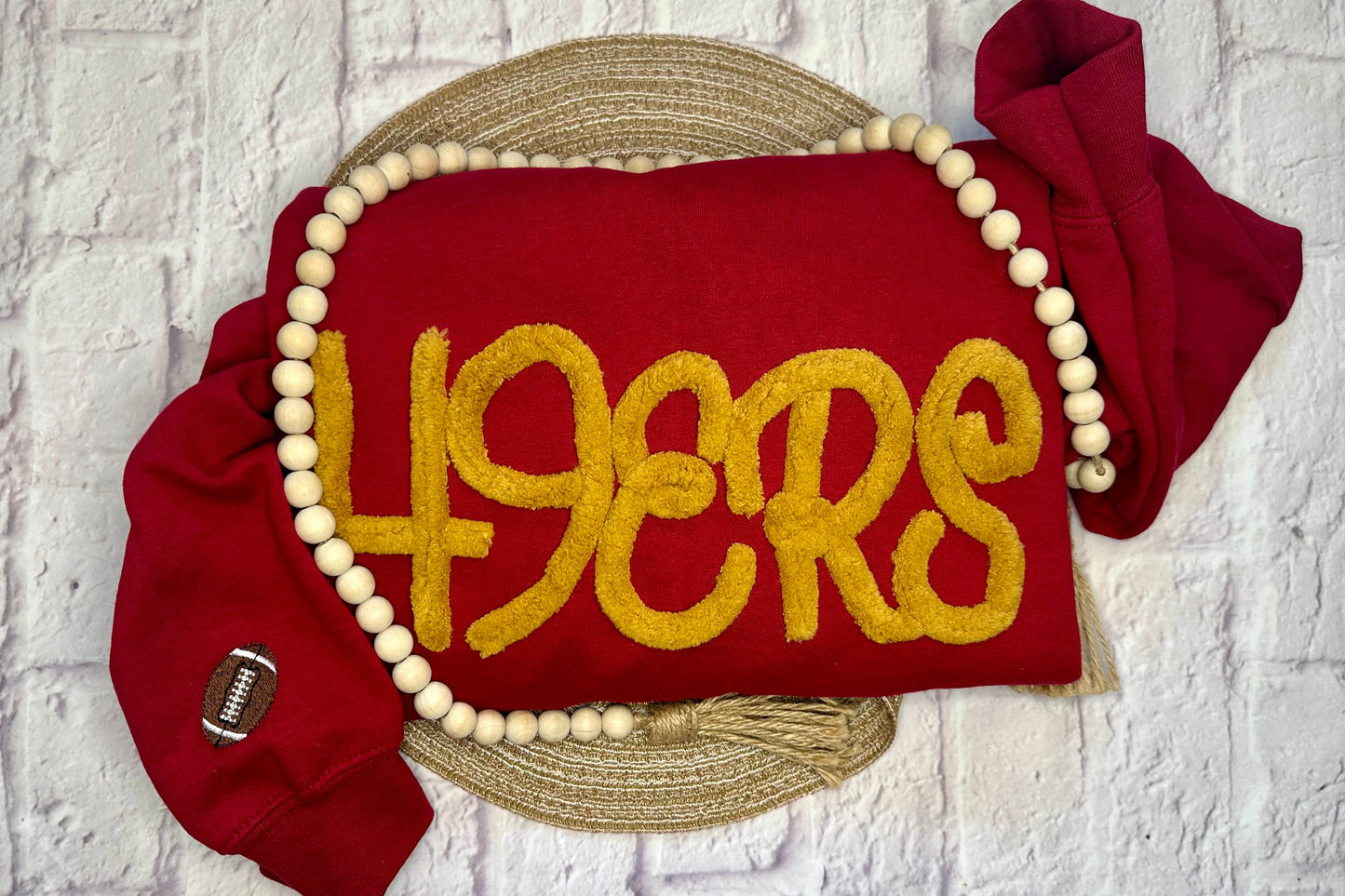 49ERS  Chenille Yarn Crewneck with Embroidered Sleeve